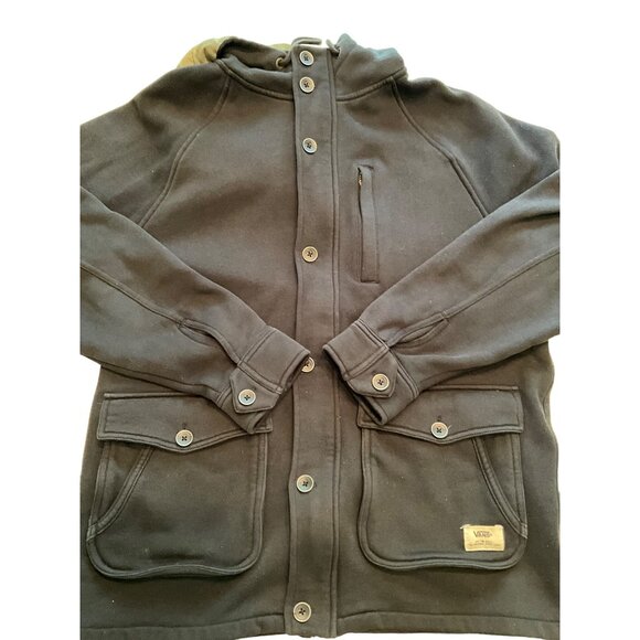 Vans Button Up Sweatshirt Hoodie with Camo lined hood Button Cuffs Pockets Large - Picture 2 of 7